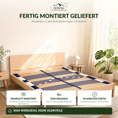 Fertig montiert geliefert und in den Bettrahmen eingelegt
