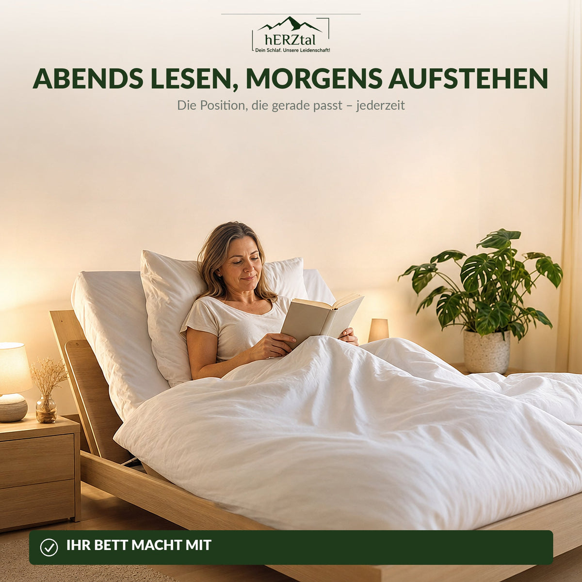 Lesen im Bett mit angehobenem Kopfteil