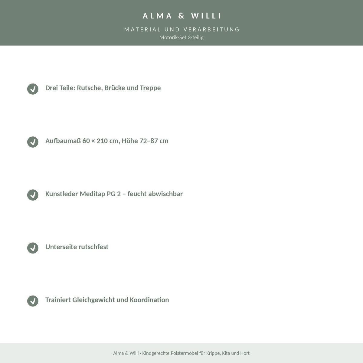Alma & Willi Motorik-Set 3-teilig – Rutsche, Brücke und Treppe aus Schaumstoff – Material und Verarbeitung
