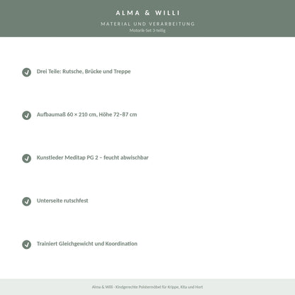 Alma & Willi Motorik-Set 3-teilig – Rutsche, Brücke und Treppe aus Schaumstoff – Material und Verarbeitung
