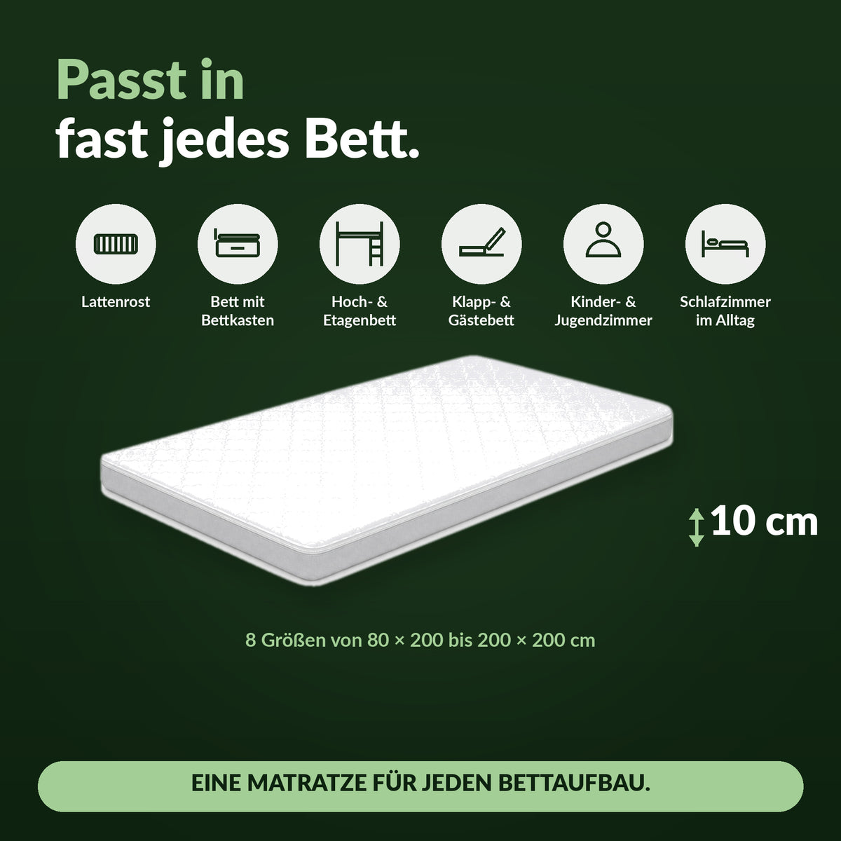 hERZtal Rebond 10 Rollmatratze – passt in fast jedes Bett, 10 cm Höhe
