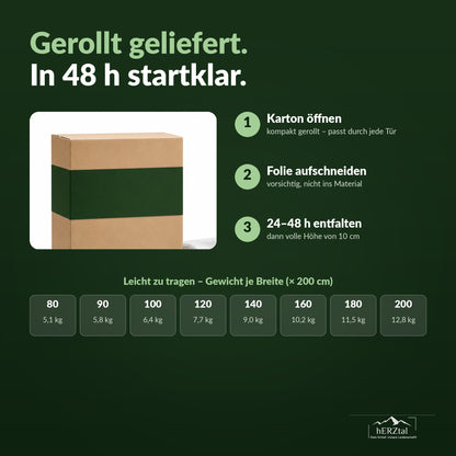 hERZtal Rebond 10 Rollmatratze – gerollt geliefert, Gewicht je Größe