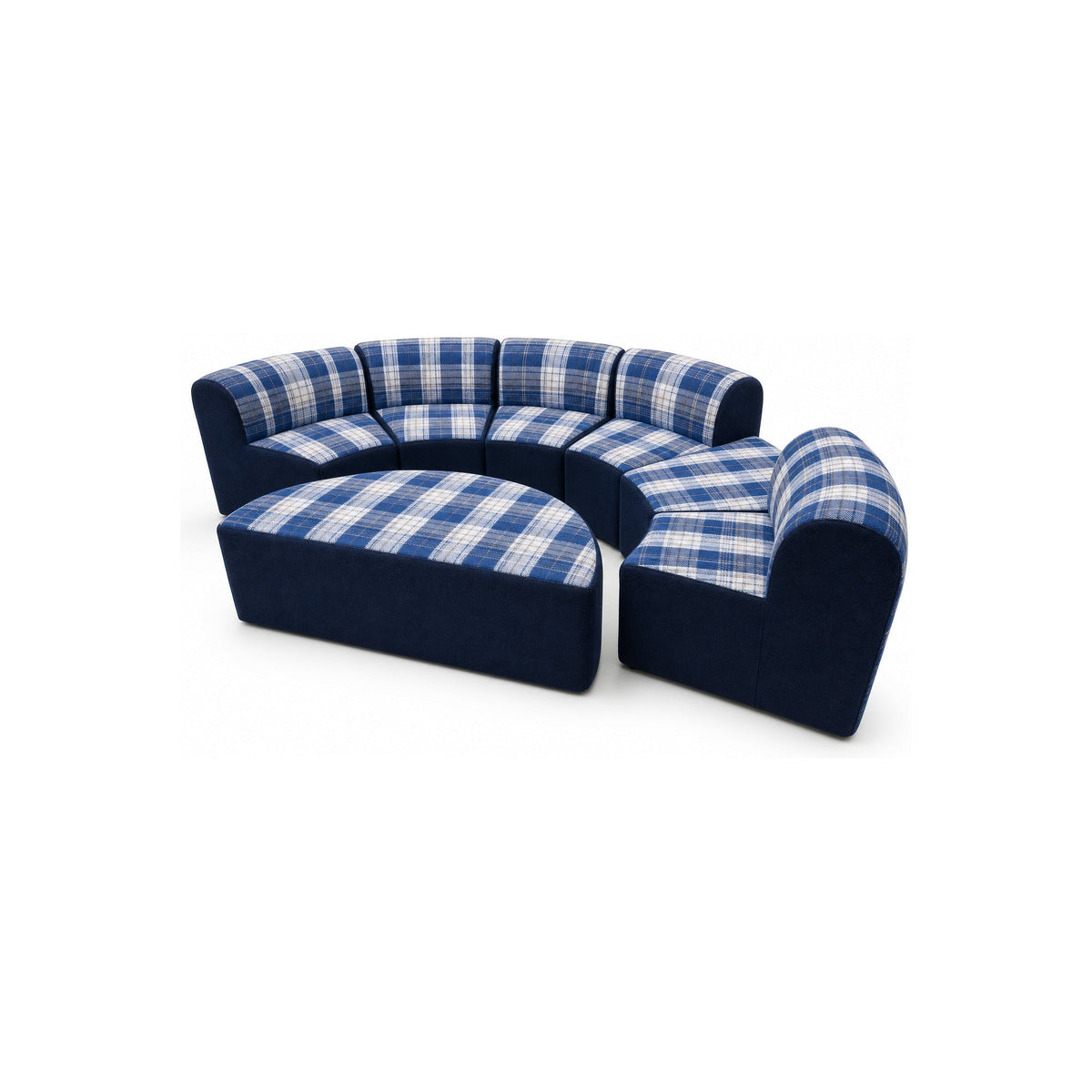 Alma & Willi Kuschelhalbrondell 7-teilig – Ø 240 cm, 5 Sessel, Hocker und Halbrundtisch