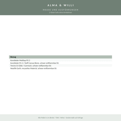 Alma & Willi 2-Sitzer-Sofa ohne Armlehnen – B 104 cm, Sitzhöhe 43 cm – Maße und Ausführungen