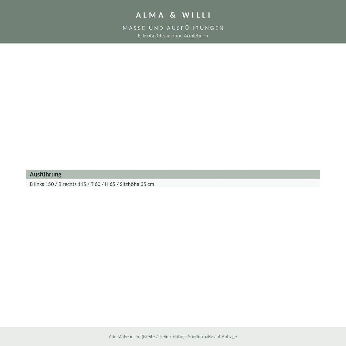 Alma & Willi Ecksofa 3-teilig ohne Armlehnen – Kunstleder oder Microfaser – Maße und Ausführungen