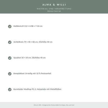 Alma & Willi Wellness-Oasen-Set – Halbkreis-, Achtelkreis- und Quadratelemente – Material und Verarbeitung