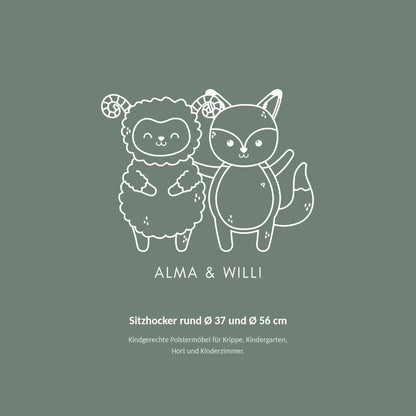 Alma & Willi Sitzhocker rund Ø 37 und Ø 56 cm – vier Sitzhöhen, Kunstleder Meditap – Alma & Willi