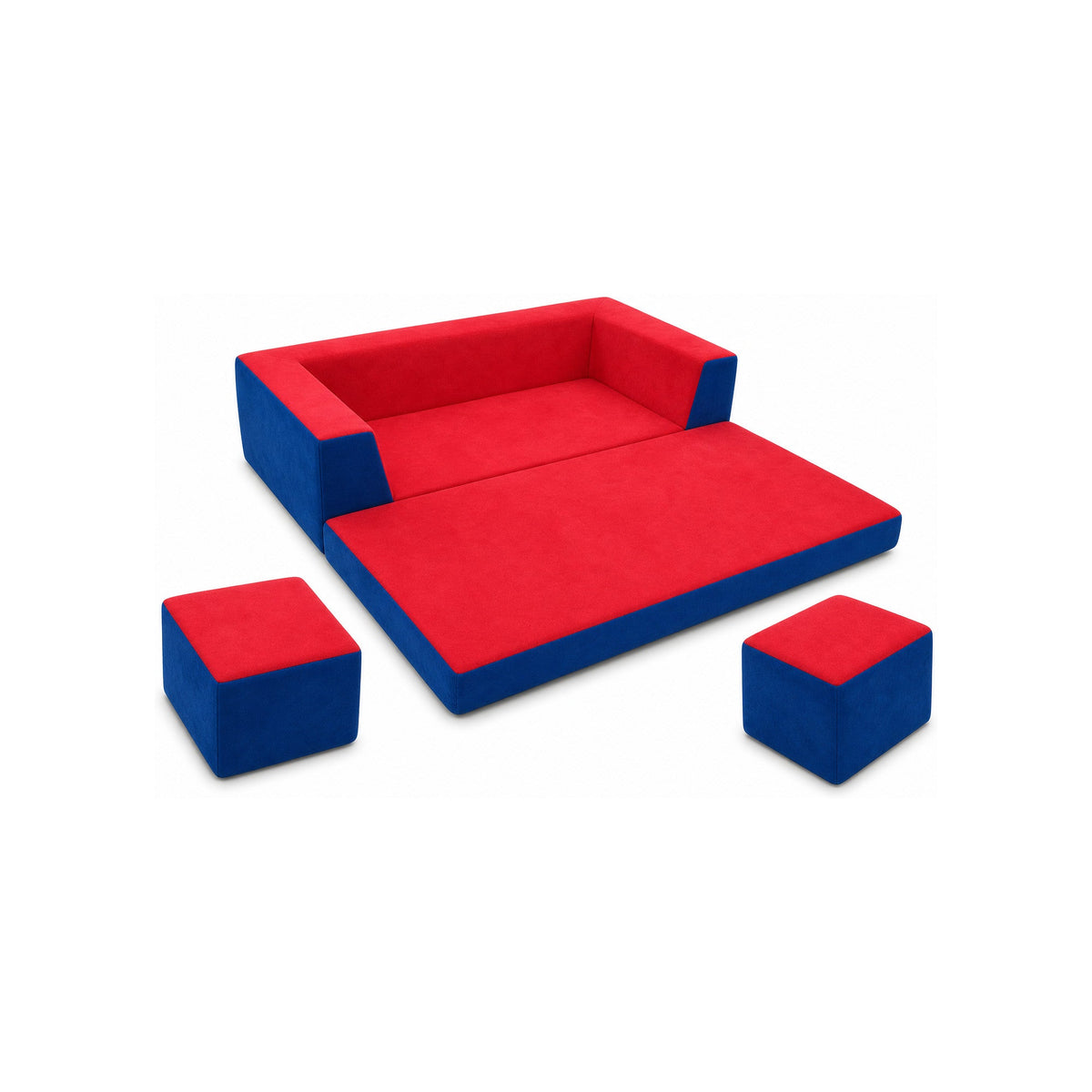 Alma & Willi Vario-Sofa – Verwandlungssofa mit zwei Hockern, aufklappbar zum Spielbett