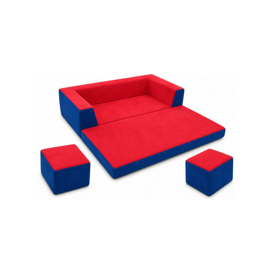Alma & Willi Vario-Sofa – Verwandlungssofa mit zwei Hockern, aufklappbar zum Spielbett