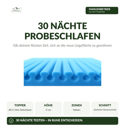 hERZtal All in One Gelschaum-Topper – 30 Nächte Probeschlafen