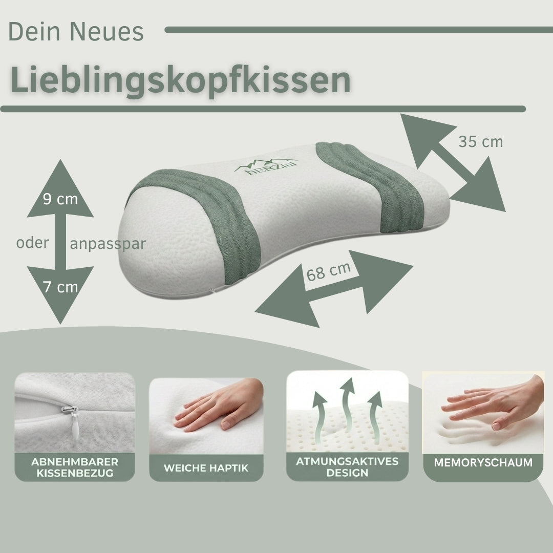 Maße des hERZtal Anti-Aging Kissens: 68 × 35 cm, Höhe 9 oder 7 cm anpassbar