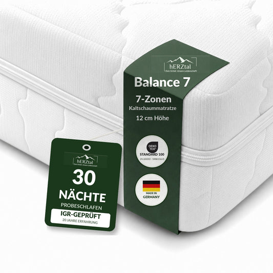 hERZtal Balance 7 12 cm – 7-Zonen-Kaltschaummatratze