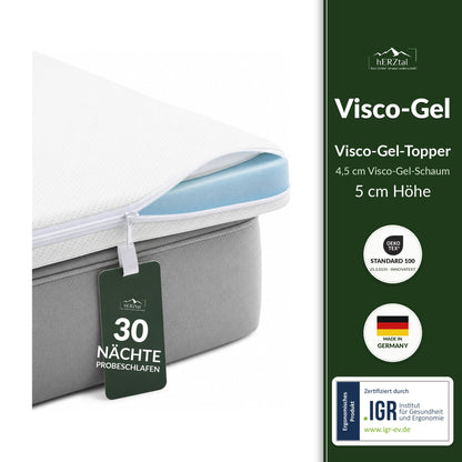 hERZtal Visco-Gel Topper 5 cm – 4,5 cm Visco-Gel-Schaum, IGR-geprüft