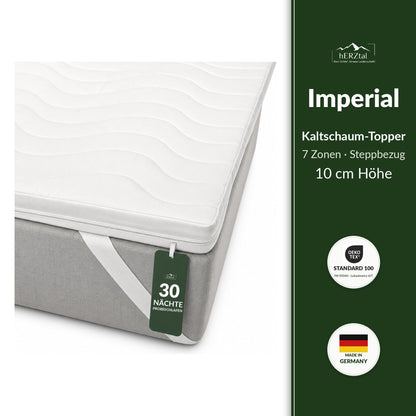 hERZtal Imperial Topper 10 cm – Kaltschaum mit 7 Zonen und Steppbezug