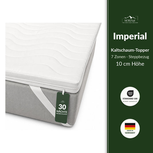 hERZtal Imperial Topper 10 cm – Kaltschaum mit 7 Zonen und Steppbezug