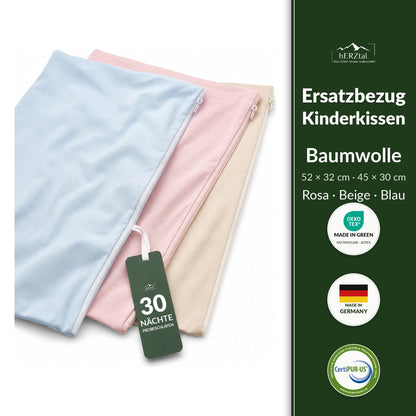 hERZtal Ersatzbezug für das Kinder- und Babykissen – Baumwolle in drei Farben