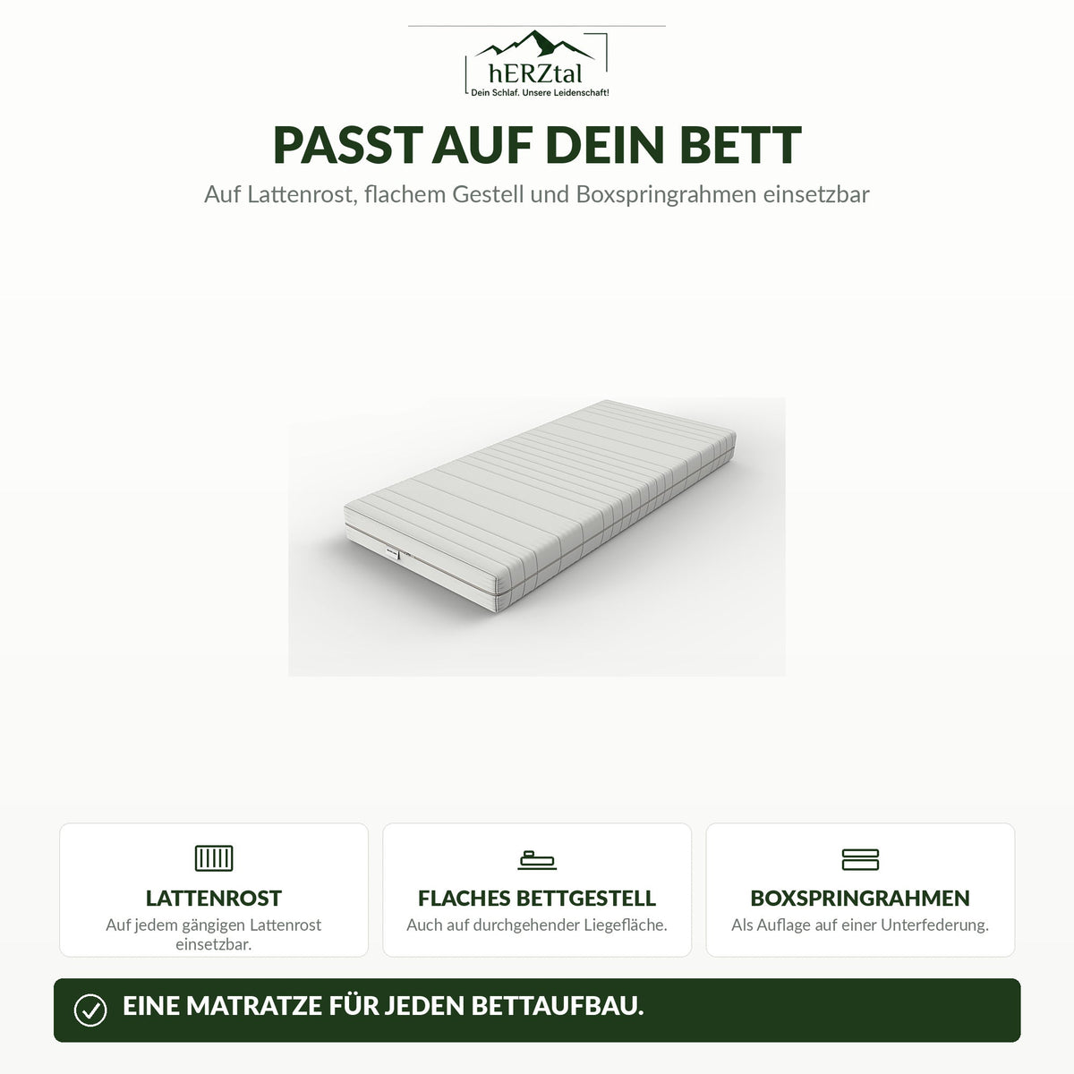 hERZtal Sleepmaster 18 – passt auf Lattenrost, Bettgestell und Boxspringrahmen