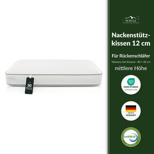 hERZtal Nackenstützkissen 12 cm – mittlere Höhe für Rückenschläfer