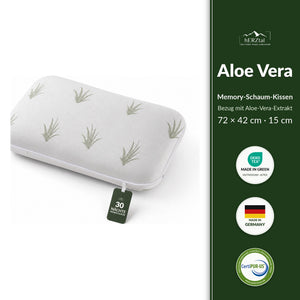 hERZtal Aloe Vera Memory-Schaum Kissen 15 cm – Bezug mit Aloe-Vera-Extrakt
