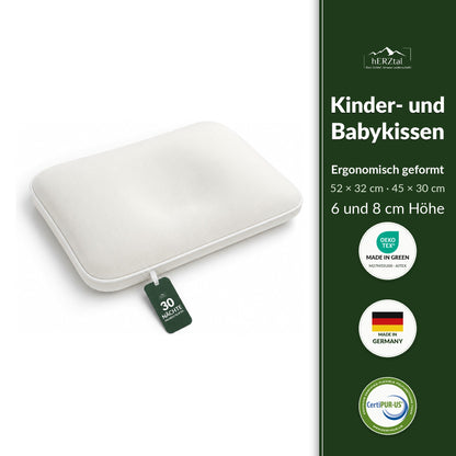 hERZtal Orthopädisches Kinder- und Babykissen – ergonomisch geformt, zwei Größen
