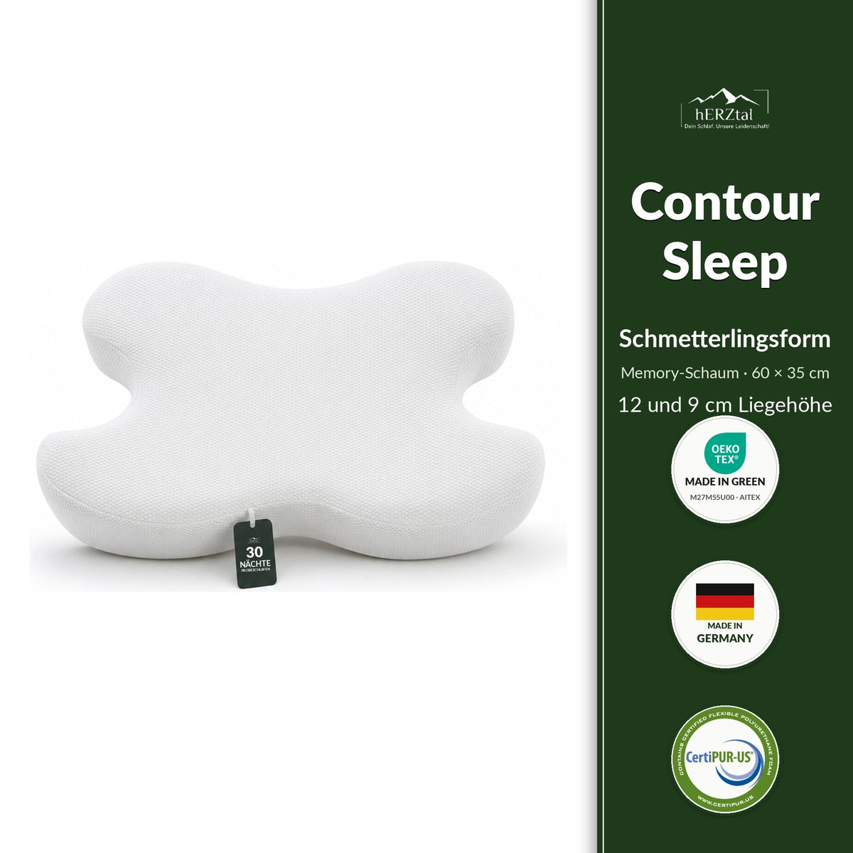 hERZtal Contour Sleep Kissen 10 cm – ergonomische Schmetterlingsform