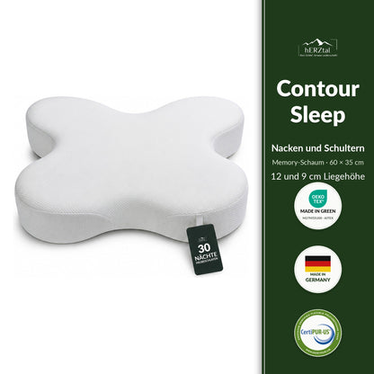 hERZtal Contour Sleep Kissen 10 cm – Memory-Schaum für Nacken und Schultern