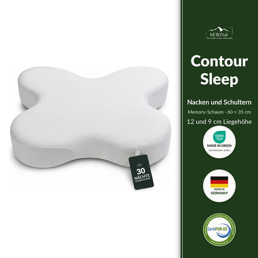 hERZtal Contour Sleep Kissen 10 cm – Memory-Schaum für Nacken und Schultern