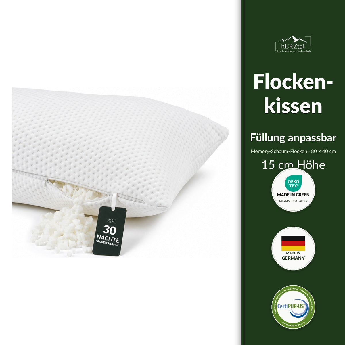 hERZtal Flocken-Nackenstützkissen 15 cm – Füllung individuell anpassbar