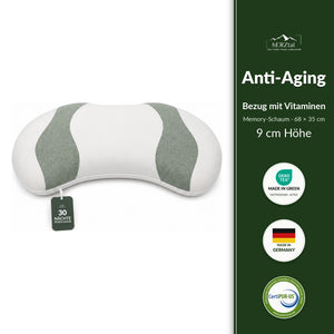 hERZtal Anti-Aging Memory-Schaum Kissen 9 cm – Bezug mit Vitaminen