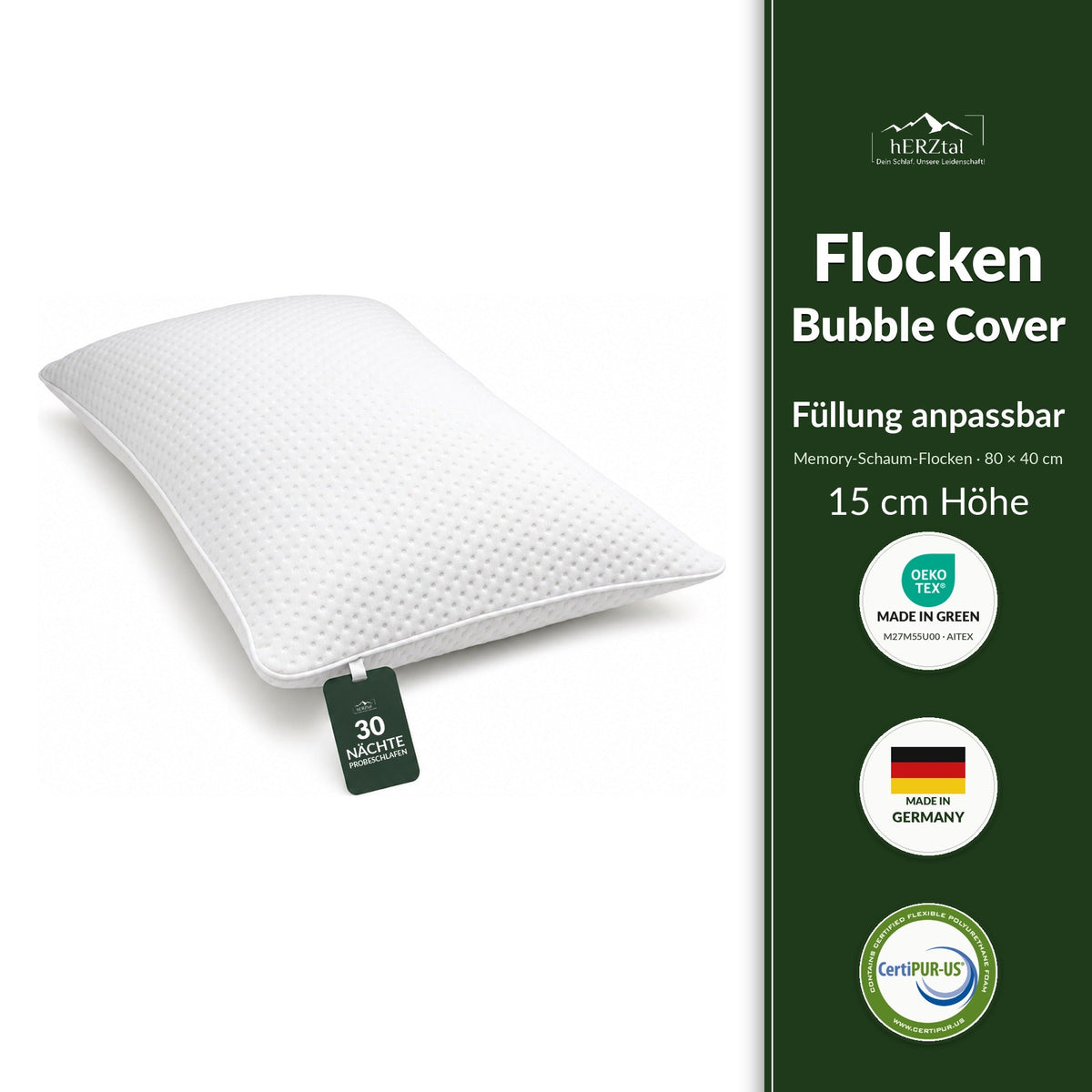 hERZtal Flocken-Nackenstützkissen Bubble Cover 15 cm – anpassbare Füllung