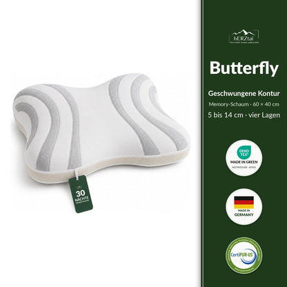hERZtal Butterfly Nackenstützkissen 14 cm – geschwungene Kontur, vier Lagen