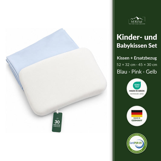hERZtal Orthopädisches Kinder- und Babykissen Set – Kissen mit Ersatzbezug