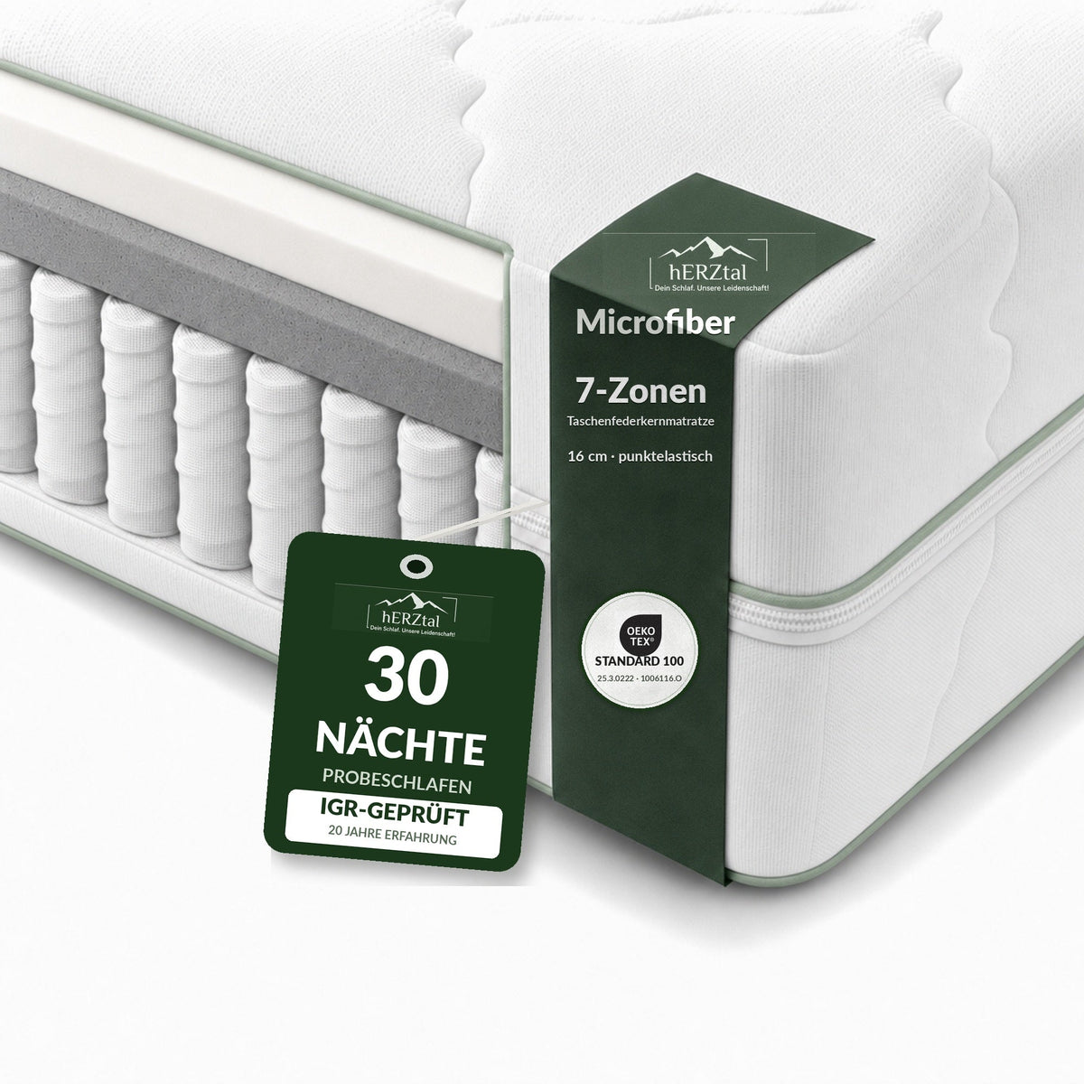 hERZtal Microfiber 7-Zonen-Taschenfederkernmatratze 16 cm im Schnitt