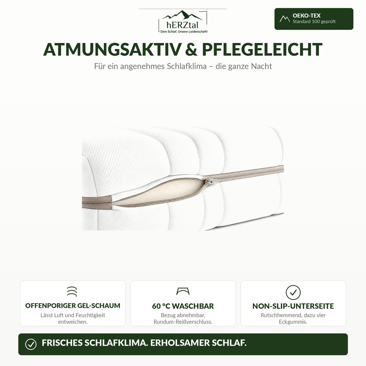 hERZtal Visco-Gel Topper – atmungsaktiv, Bezug 60 °C waschbar