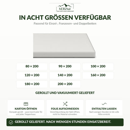 hERZtal Visco-Gel Topper – acht Größen, gerollt geliefert
