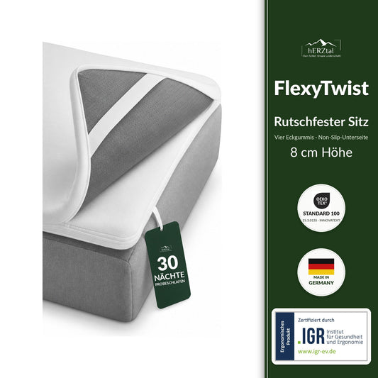hERZtal FlexyTwist Gelschaum-Topper 8 cm – rutschfester Sitz für Boxspringbetten, IGR-geprüft